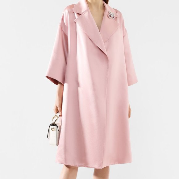 St. John Jackets & Blazers - St. John | Blush Bonded Duchess Satin Dropped Coat